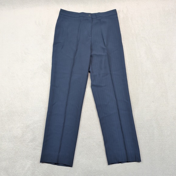 Yumi Mazao Vintage 90s Straight Leg Trousers 42 Navy Herringbone Quiet Luxury — photo 2